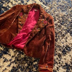 Brown Velvet Blazer with Pink Satin Lining
